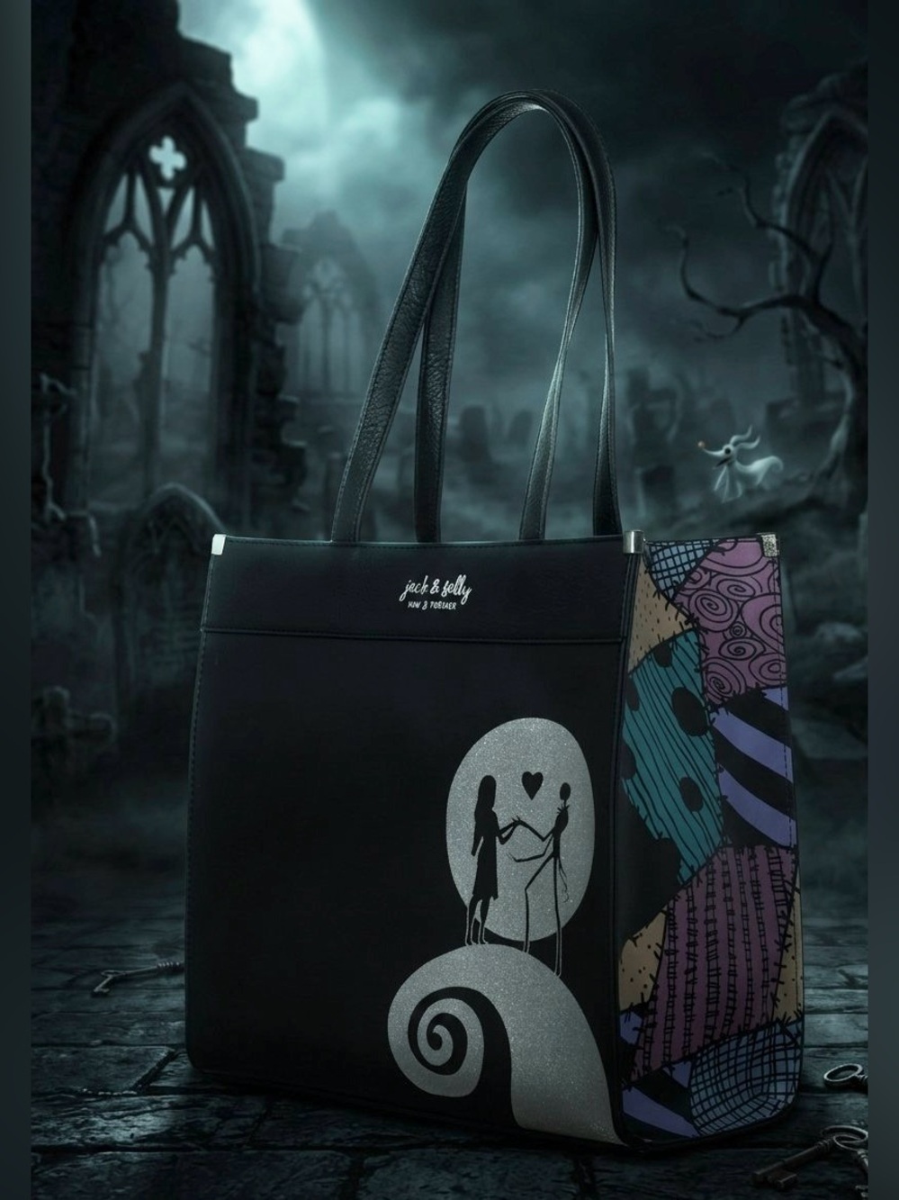 BioWorld The Nightmare Before Christmas Jack & Sally Spiral Hill tote bag